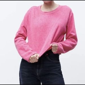 Zara Sweater Womens Medium Pink Soft Feel Crew Neck Valentines Day Stretch